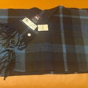 J.Crew/ Moon made in England Brand New NWT Pure Wool Scarf Navy Blue/LhtBlue/Brn